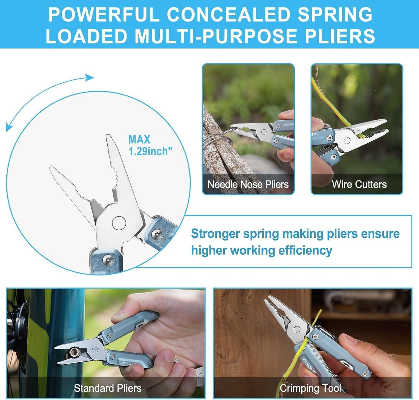 NexTool W2，8-in-1 Adjustable Multi-Wrench with Adjustable Wrench, Multi-Purpose Pliers, Small Folding Knife, Screwdriver, and File with 9-in-1 Bit Set for Outdoor Activities and Men's Gifts