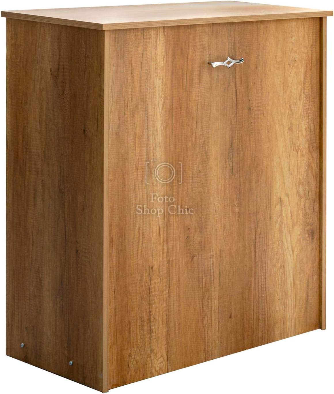 LE CHIC ARREDAMENTI Concealed Single Bed Cabinet, High Density Mattress H 10 cm, Includes Orthopaedic Slatted Base, Roll-In Structure with Wheels, Tobacco Oak Finish