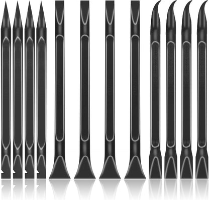 12 PCS Carbon Fiber Plastic Scrapers Tool, Non-Scratch Scraper Tool for Tight Spaces, Multi-Purpose Label Scraper Pen-Shaped, for Car Cleaning Supplies, Kitchen, Crevices, Stains (Black)