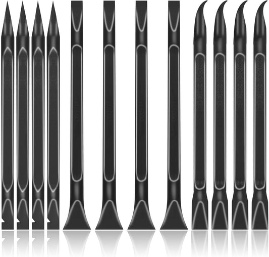 12 PCS Carbon Fiber Plastic Scrapers Tool, Non-Scratch Scraper Tool for Tight Spaces, Multi-Purpose Label Scraper Pen-Shaped, for Car Cleaning Supplies, Kitchen, Crevices, Stains (Black)