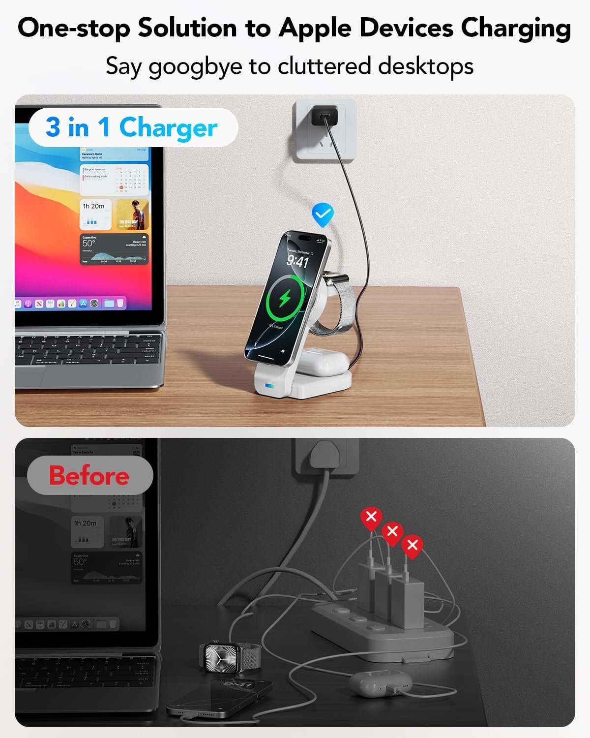 Foldable Magnetic Wireless Charger Compatible with Apple Devices,3 in 1 Wireless Charging Station for iPhone 16/15/14/13,Apple Watch Ultra 2/Ultra/Seires 10/9/8/7/6/5/4/SE,Air-Pods 4/3/Pro/2 (White)