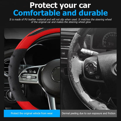 XINLIYA Car Steering Wheel Cover, Automotive Interior Accessories for Women Men, Non-Slip Vehicle Steering Wheel Protector, 15 Inch Universal for SUV, Truck, RV, Van and More（Black/Red）