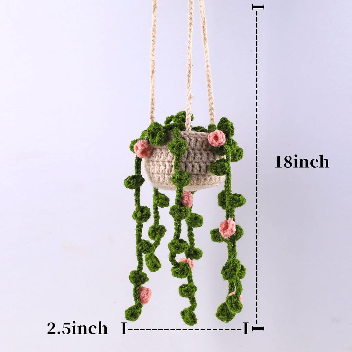 Minasona Cute Potted Plants Crochet Car Mirror Hanging Accessories for Women Men - Handmade Knitted Rear View Mirror Interior Aesthetic (Pink Flowers)