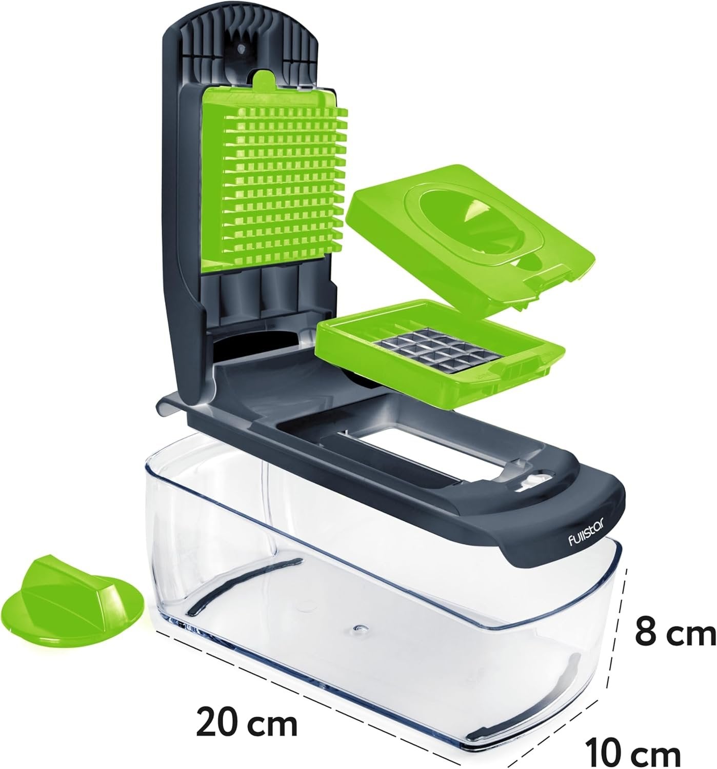 fullstar Vegetable Chopper Cutter - Spiralizer Slicer Dicer Onion Food Veggie Potato Fry Kitchen Gadgets Tools Slicer, Gray/Green, 7 in 1,(FSCH0116)