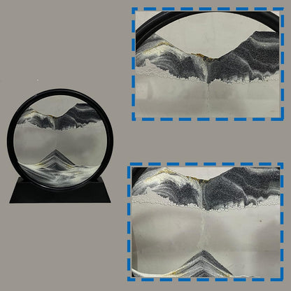 HYUGF Moving Sand Art Picture Decor, 3D Deep Sea Sandscape Liquid Motion, Round Glass Frame Display Flowing Sand Relaxing Gift for Kids Adults Home Office Work Desktop Decoration Toy (Black,7")