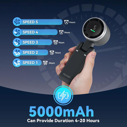 Portable Handheld Turbo Fan, PlayHot 5 Gear Wind Hand Fan, 4000mAh Battery Personal Fans Portable Rechargeable, 20 Hours Pocket Fan, 3 IN 1 Hand Held Fan, Portable Fan for Travel/Outdoor/Indoor(Black)