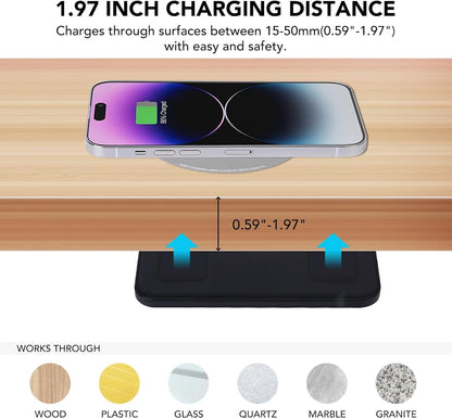NiiTTER 50mm Under-Desk Wireless Charger, Invisible Wireless Charger, Under-Counter Wireless Charging for iPhone 16/15/14/13/12/ Wireless Phones (Adapter Included)