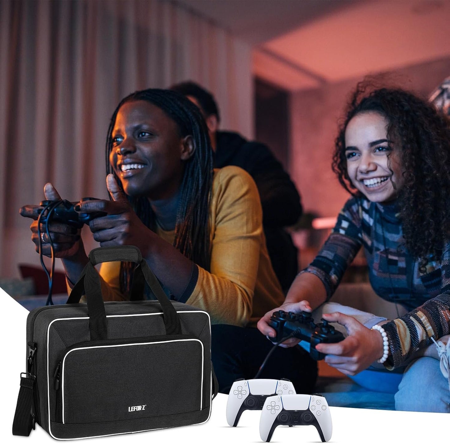 Carrying Case Compatible with PS5/PS5 Pro/PS4,Console Travel Case Compatible with Playstation 5/PS5 Digital Edition,Protective Storage Bag Fits for PS5 Controllers,Game Discs,Charger&Accessories-Black
