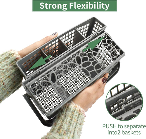 QingHong 2 in 1 Universal Dishwasher Replacement Cutlery Basket Utensil Basket Utensil Basket with Handle