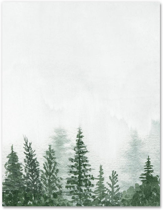 Generic AnyDesign 60 Sheet Forest Stationery Letterhead Paper Watercolor Forest Writing Paper Greeting Paper for Party Invitations School Printing, 8.5 x 11 Inch