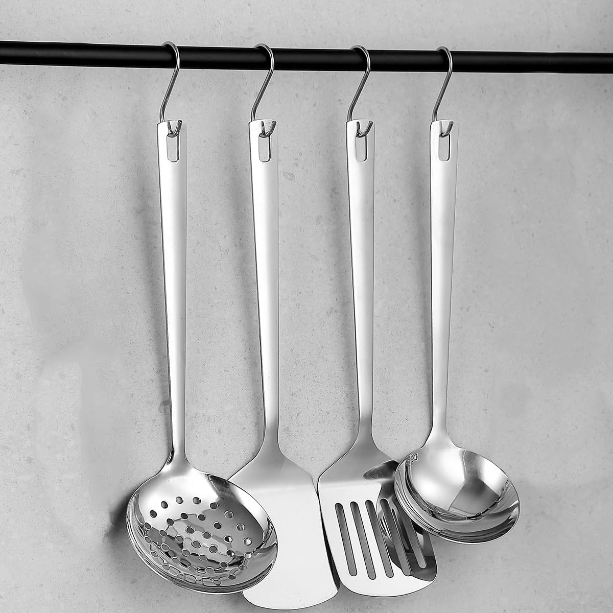 ReaNea Stainless Steel Kitchen Utensils Set 4 Pieces Includes Metal Spatula Set, Kitchen Skimmer, Soup Ladle, Kitchen Gadgets Essentials