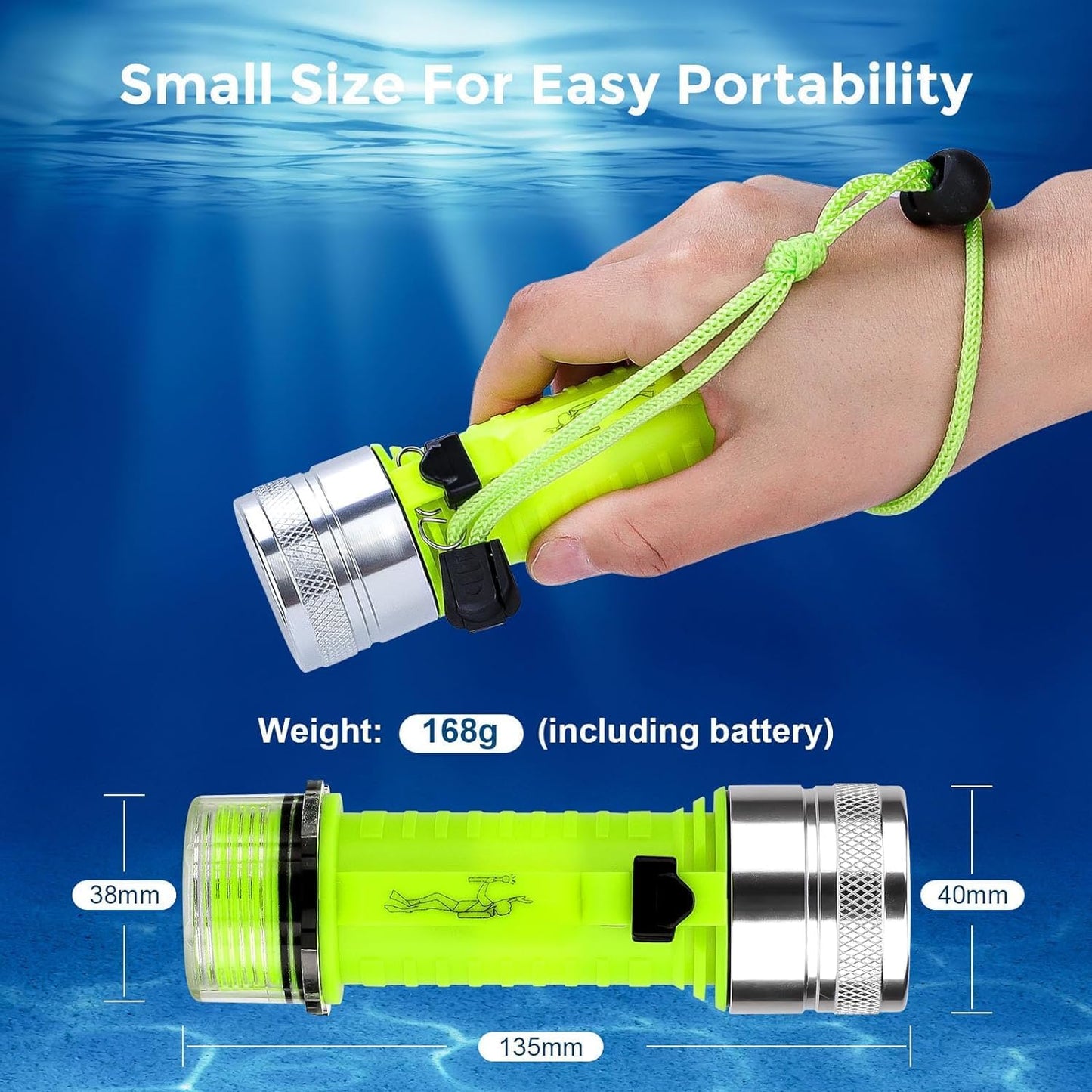 BlueFire Rechargeable Diving Flashlight,1500 Lumen Scuba Dive Torch, IPX-8 Waterproof Diving Torch Tactical Flashlight Night Dive Torch Submersible Light for Outdoor Underwater(1 Pack)