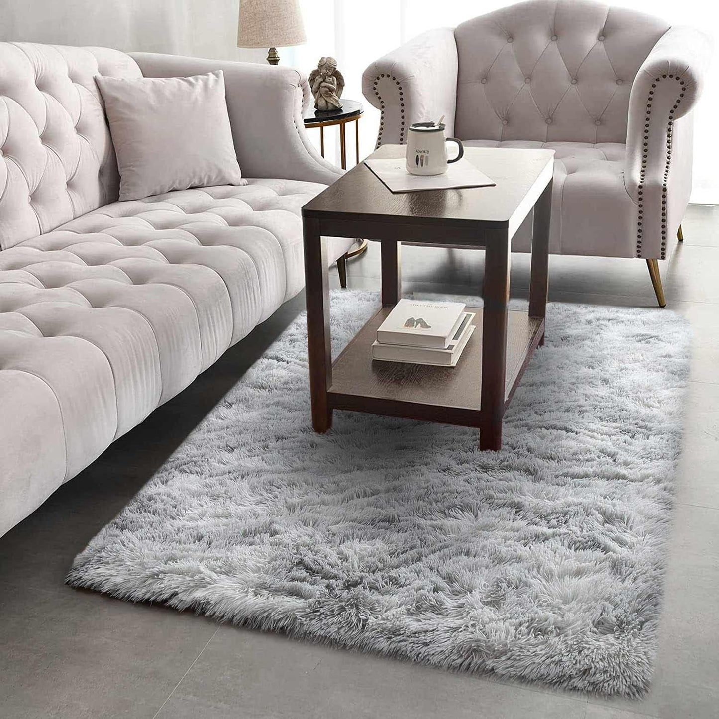 Rugs Living Room Fluffy Area Rug for Bedroom Shaggy Carpet Anti Slip Rugs Soft Modern Plush Carpets Suitable for Home Decor (Grey White, 4 * 5.5ft(120 * 170cm))