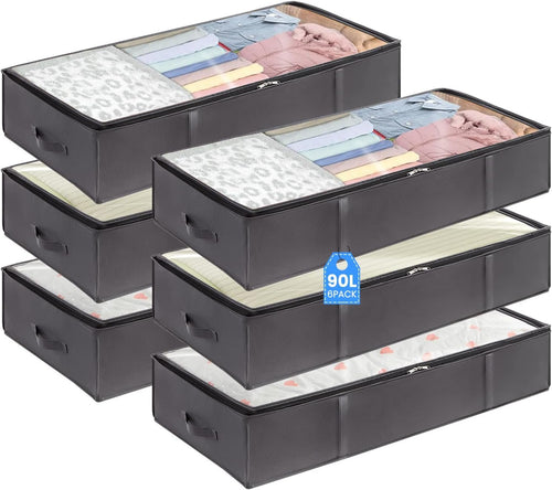 6PACK 90L Underbed Storage Containers,Reinforced Handle Closet Organizers and Storage Bins, Foldable Underbed Bags for Blankets, Towels, Comforter, Sweaters, Pillows, Linen Sheets