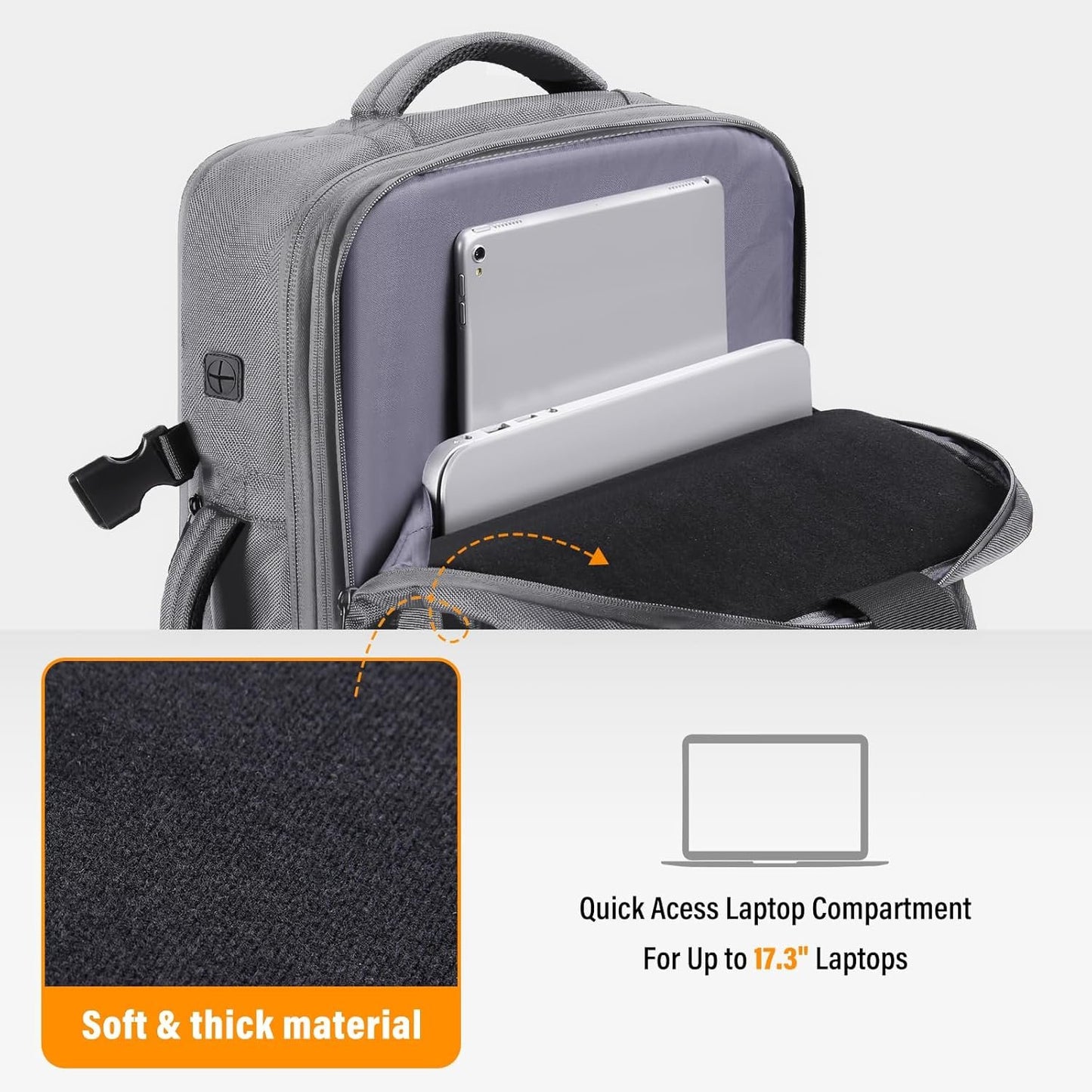 HOMIEE 50L Expandable Travel Laptop Backpack, Flight Approved Carry-On Luggage Backpack, 17.3 Inch Water Resistant Backpack (Grey)