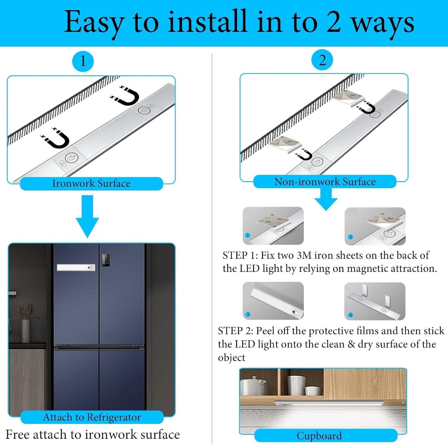 Closet Light, Coolqiya Led Under Cabinet Lighting, Rechargeable Motion Sensor Closet Light Under Cabinet Magnet Wireless Stick-Anywhere Night Light Bar for Wardrobe, Stairs, Kitchen (30cm Black 1pc)