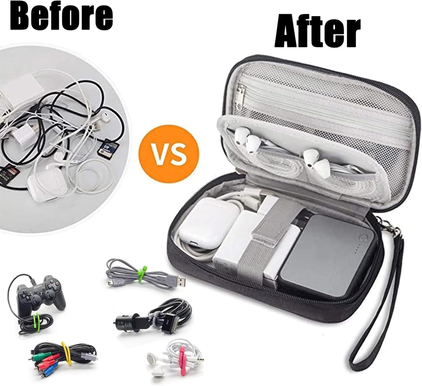 Electronic Accessories Bag, Travel Accessories Gadget Storage Bag Universal Travel Bag for Small Electronics and Cables, Adapter, Battery and More,Power Bank, Mouse,iPad, Phone (Grey)