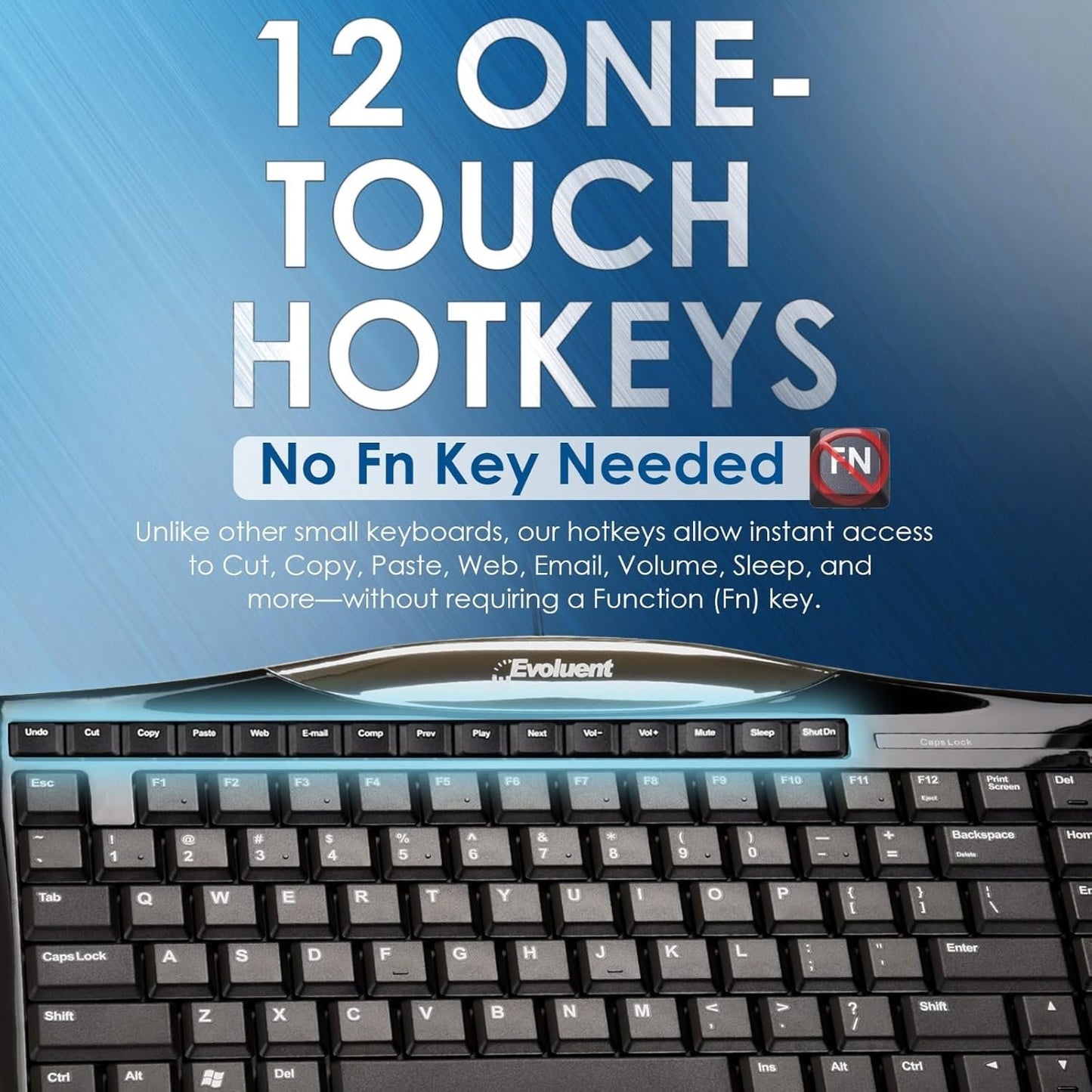 Evoluent EKB Essentials Full Featured Compact Keyboard, Black Housing, Black Keys, W