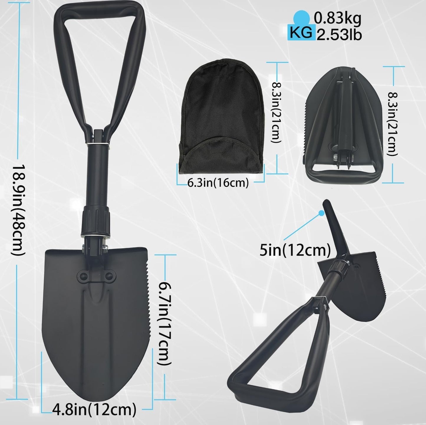 Folding Survival Shovel 18.9IN,50# high-carbon steel Entrenching Tool, Thickening Folding Camping Shovel For Firefighting /Portable For Garden Hunting Hiking Car Emergency Gifts For Men