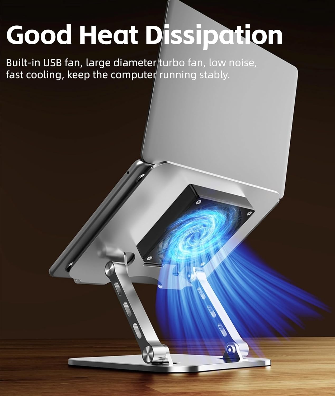 Laptop Cooling Stand, Height Adjustable Laptop Stand for Desk with Cooling Fan, Ergonimic Foldable Laptop Cooling Pad Portable Computer Stand for Laptops Tablets Up to 17in