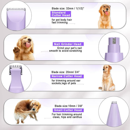 Veeconn Dog Grooming Clippers Kit-Electric Rechargeable Cat Trimmer Tools-Cordless Quiet Pet Nail Paw Grinder-4 in 1 Multifunctional Low Noise Shaver-Razor For feet Face Ears Toenail eye