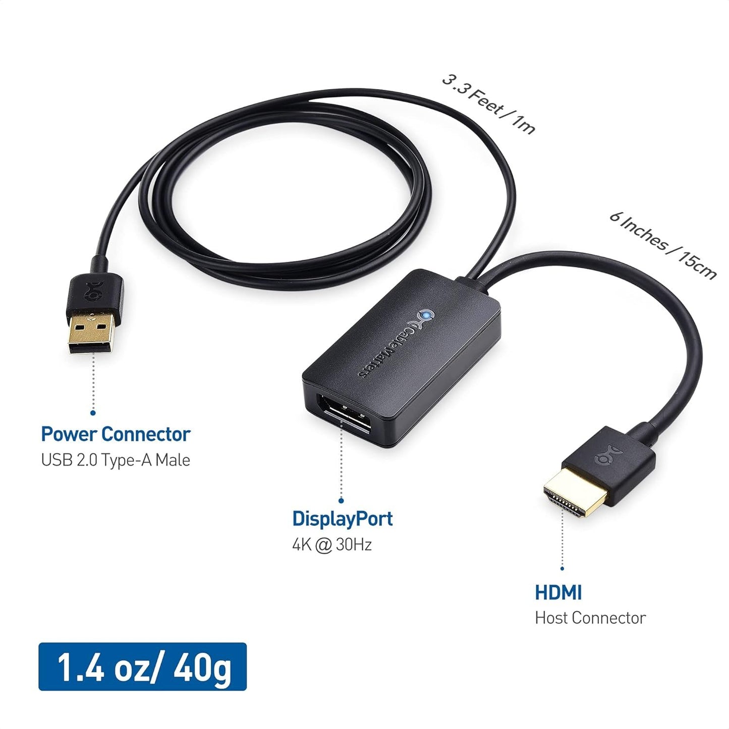 Cable Matters 4K HDMI to DisplayPort Adapter, HDMI to Display Port, HDMI Male to DP Female Adapter