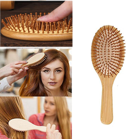 YQkangzhu Bamboo Paddle Hair Brush, Natural Bamboo Air Cushion Comb for Massaging Scalp, Anti Static Hair Massage Brush for Daily Care, Large Oval Brush for Curly Hair, Reduce Frizz No Hair Tangle