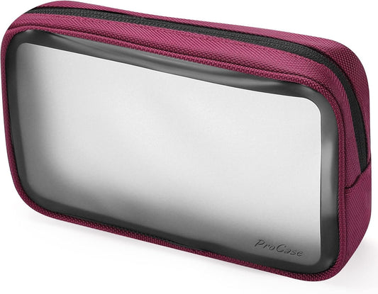 Procase TSA Approved Travel Toiletry Bag Pouch, Matte Clear Travel Organizer Airport Carry-On Checkpoint Airline Compliant Storage Bag for Toiletries Liquids Creams and Cosmetics -Red
