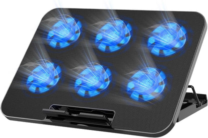 Naxifly Laptop Cooling Pad,Laptop Cooler with 6 Quiet Fans,6 Height ＆ 2000-2400 Wind Speed Adjustable,2 USB Port Gaming Cooling Stand for 12-18 Inch Notebook,Gaming Fan Stable Stand(Black)