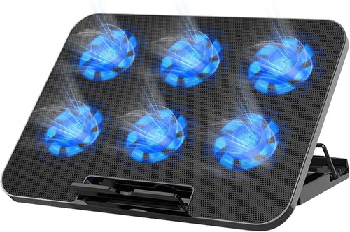 Naxifly Laptop Cooling Pad,Laptop Cooler with 6 Quiet Fans,6 Height ＆ 2000-2400 Wind Speed Adjustable,2 USB Port Gaming Cooling Stand for 12-18 Inch Notebook,Gaming Fan Stable Stand(Black)