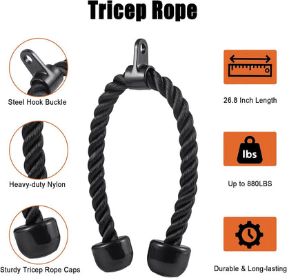 Workout Cable Machine Attachment for Home Gym, SERTT LAT Pulldown Attachments, Cable Accessories for Weight Training, Straight Pull Down Bar, Tricep Rope, Double D Row Handle