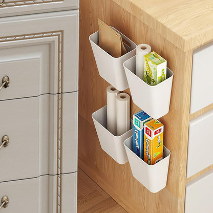 Collazoey 4 Pcs Wall Mounted Self Adhesive Storage Boxes Kitchen Cabinet Door Storage Box for Cabinet Bathroom Refrigerator Small Items Storage Box