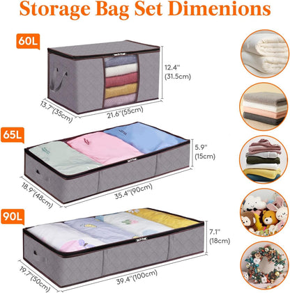 Lifewit 6 Pack Clothes Storage Bags (90L×2+65L×2+60L×2) for Comforters, Blankets, Foldable Closet Organizers and Underbed Storage Containers with Reinforced Handle, Sturdy Zipper, Clear Window, Gray