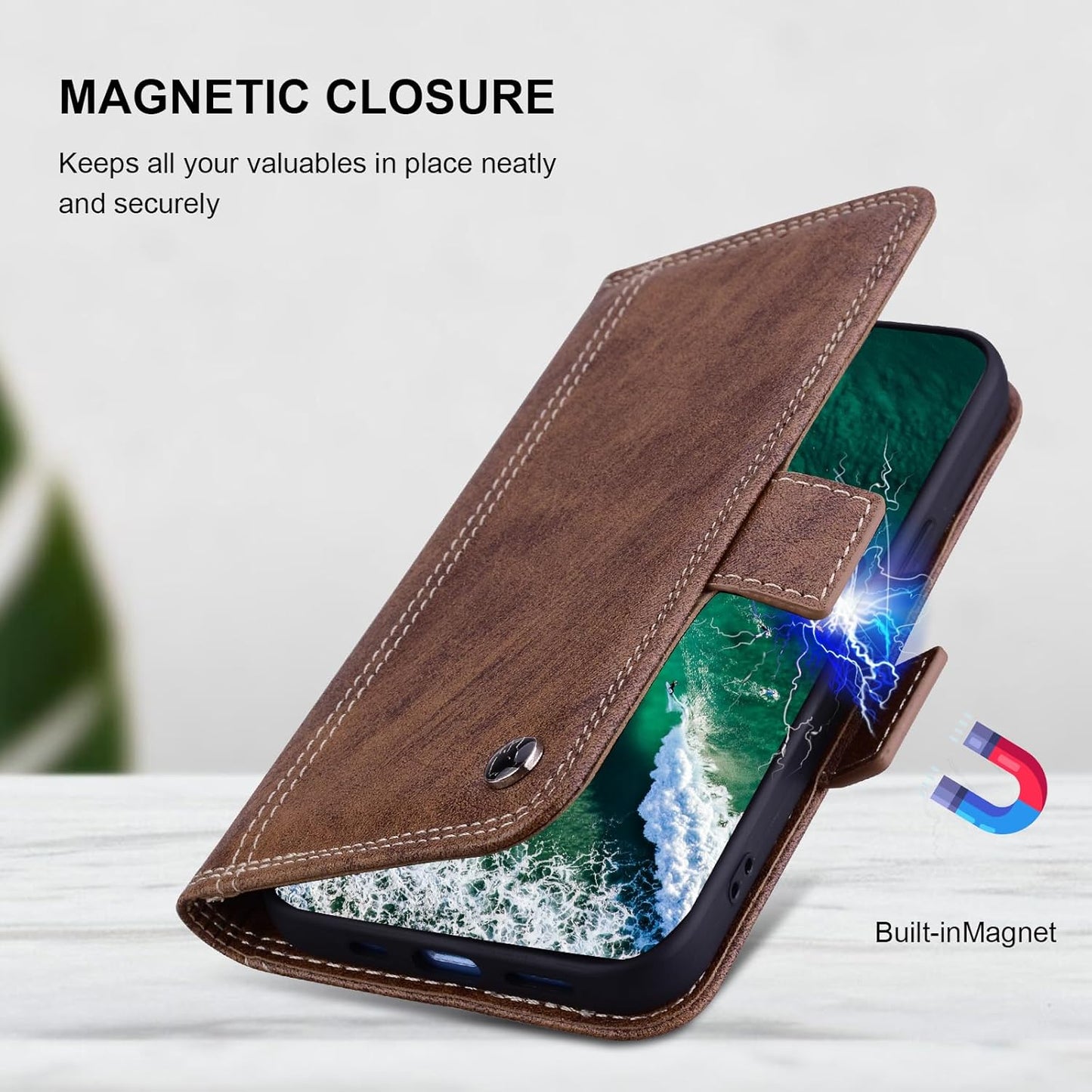 Wallet Case for iPhone 12 Pro Max 6.7 inch with Card Holder, Premium PU Leather Shockproof Protective Phone Cover, Flip Folio Case iPhone 12 Pro Max Case, 12 pro max case with Stand Feature - Brown