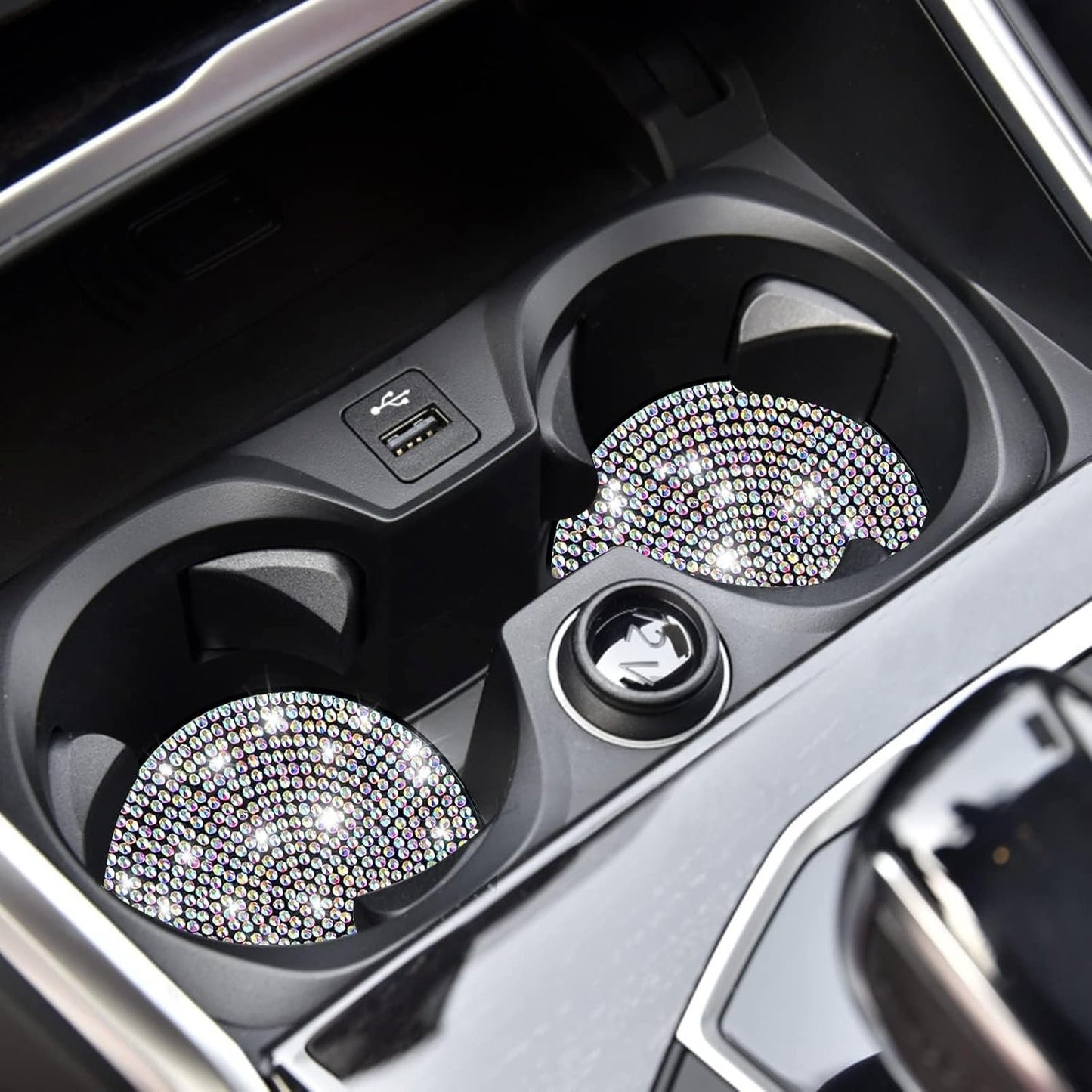 Car Cup Coaster, Universal Bling Crystal Rhinestone Car Cup Insert Coaster, 2.75 inch Anti-Slip Shockproof Cup Mat, Auto Drink Pad Car Interior Accessories for Women Men (AB Colorful Crystal)