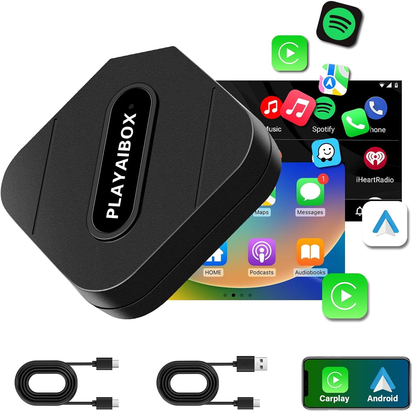 Carplay Wireless Adapter Android Car Wireless Adapter 2 in 1 Design, Bluetooth 5.0 Adapter Wireles-s Android Car Fast Connection Transmission with Plug and Play Mini Design