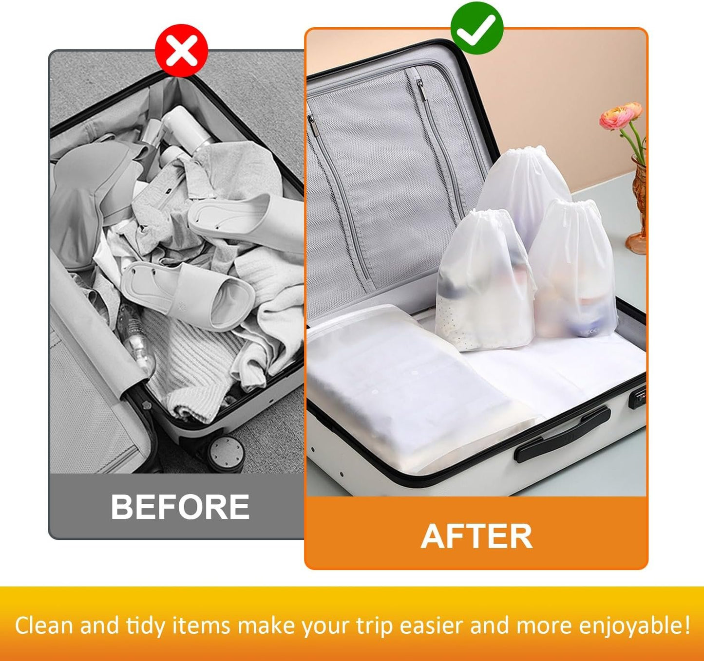 H HOME-MART Clear Shoe Bags for Travel,Waterproof Dustproof Drawstring Travel Shoe Bag for Packing, Portable Travel Shoe Storage Bag to Men and Women