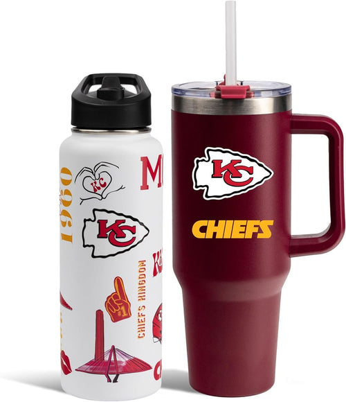 The Memory Company Officially Licensed NFL 2-Pack Stainless Steel Tumbler Set, 34oz Team Spirit Water Bottle & 40oz Game Day Tumbler with Lid and Straw, Stainless Steel Insulated Drinkware