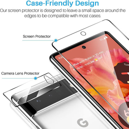 [2+2 Pack] LK Compatible for Google Pixel 6-2 Pack Tempered Glass Screen Protector + 2 Pack Camera Lens Screen Protector, Easy Installation 9H Hardness Anti-Scratch