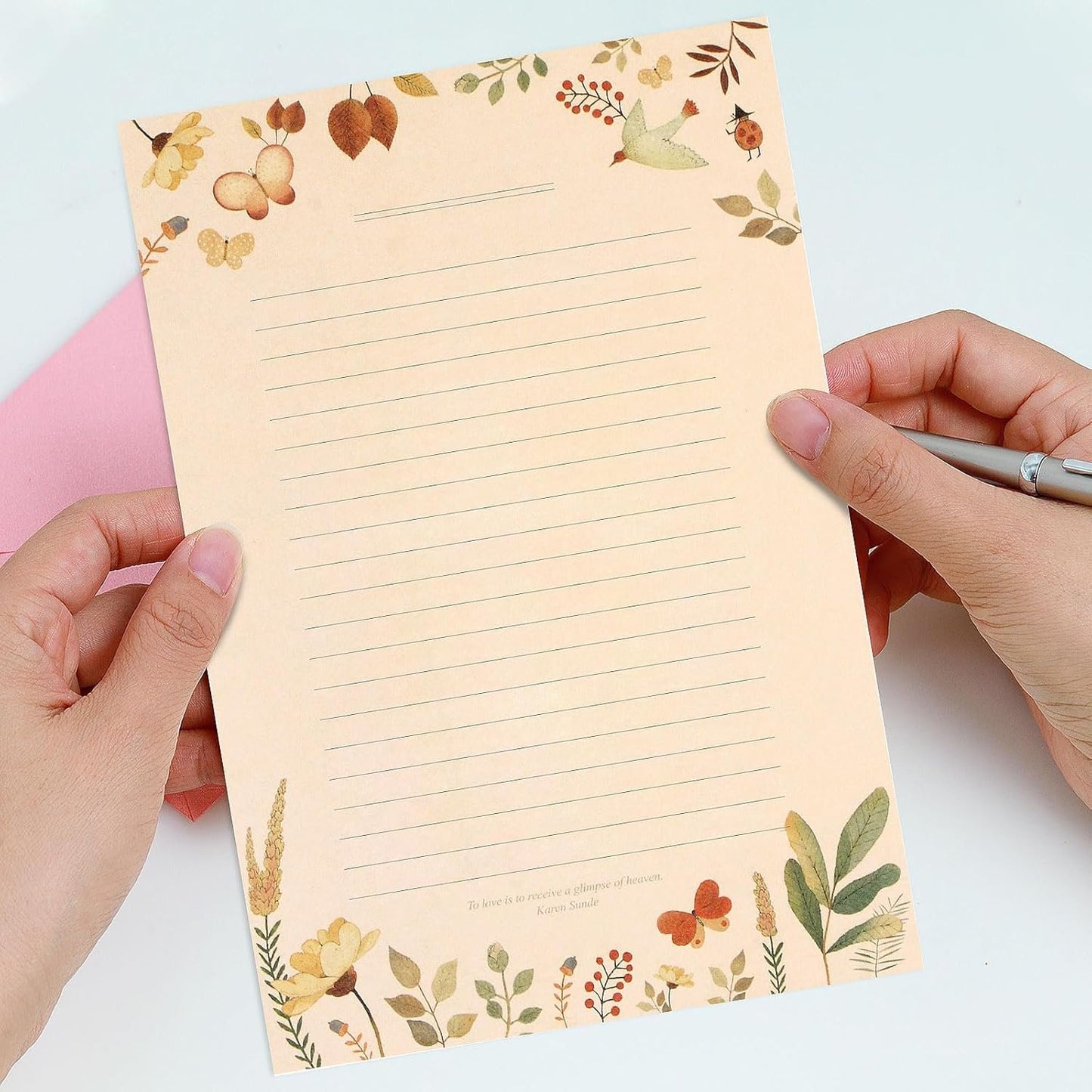 KSIWRE Stationery Writing Paper with Envelopes, Sweet Floral Style Lined Stationary Paper，36 PCS Letter Writing Paper with 18 PCS Envelopes, for Invitations Gifts Holiday Wishes