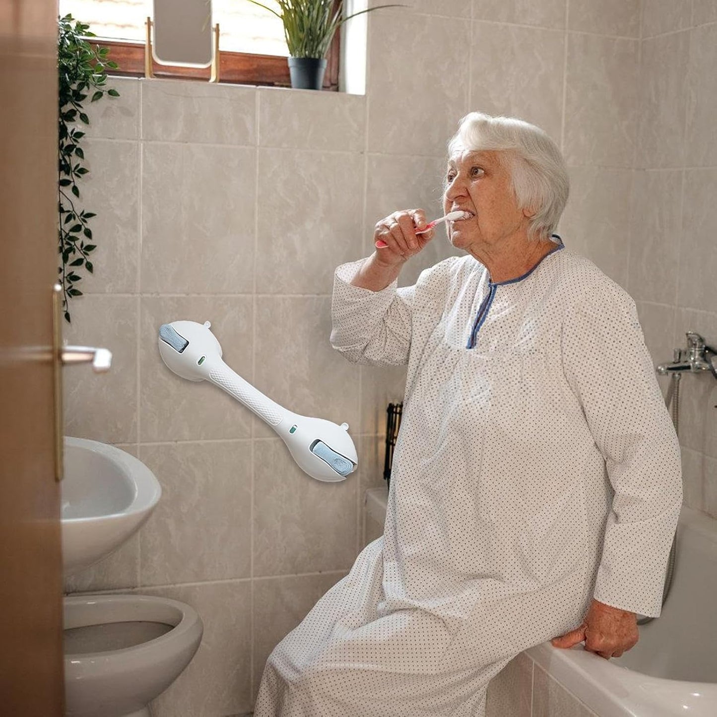 Shower Grab Rail, Safe Removable Shower Grab Bars with Suction Cup, 17.72x3.94x1.97 Inches, Disability Assistive Tool, Easy Install, Non-Slip Bathtub Safety Rails for Bathroom