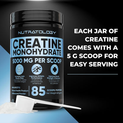Creatine Monohydrate Powder 425g - For Increased Muscle Growth & Performance - Pre-workout Muscle Builder - Supports Athletic Performance - Creatine Powder for Workouts - 85 Servings