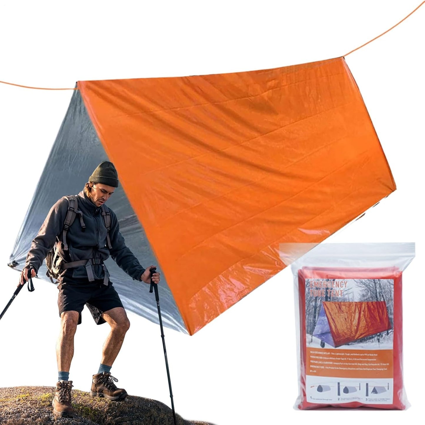 Survival Tent - 2 Person Outdoor Camping Shelter | Lightweight and Waterproof Lifesaving Gear Tarp, Disaster Relief Sleeping Bag Thermal Sack Blanket for Hiking Fishing Outside Activities Emergencies