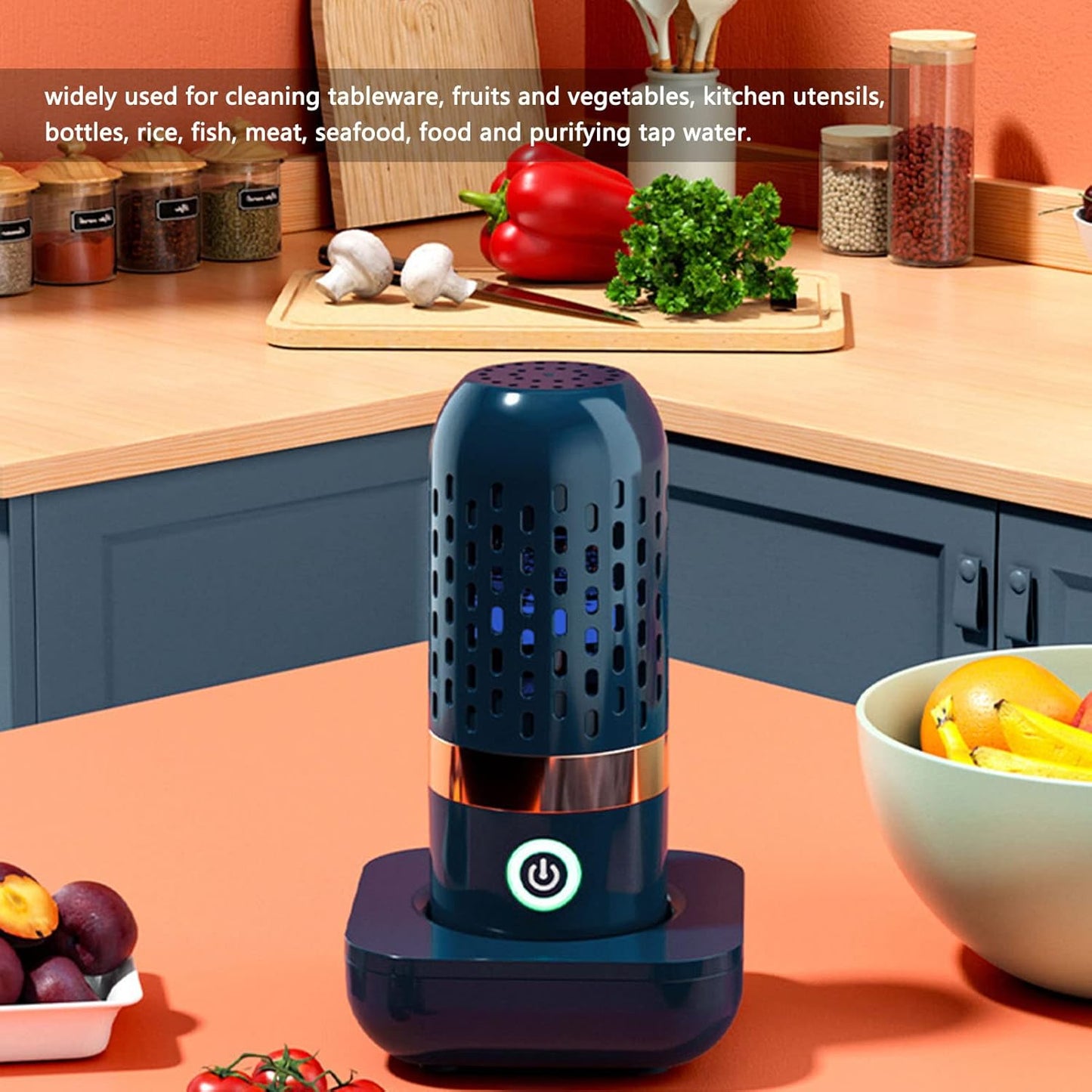Bewinner Fruit & Vegetable Cleaner - Portable Fruit & Veggies Cleaner Device with Large Reaction Area, USB Wireless Food Purifier, Blue, Plastic Bristles