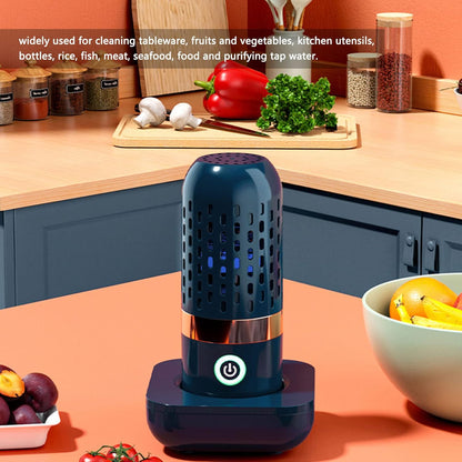 Bewinner Fruit & Vegetable Cleaner - Portable Fruit & Veggies Cleaner Device with Large Reaction Area, USB Wireless Food Purifier, Blue, Plastic Bristles