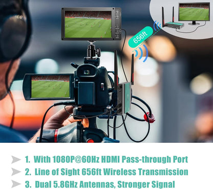 Mirabox Wireless HDMI Transmitter and Receiver Extender 1x4-200m(656Ft) 5.8GHz 1080P@60Hz Audio Video Extender Kit with IR and HDMI Loop-Out for TV,DSLR Camera,Projector,DVR,Laptop,PS5,Switch