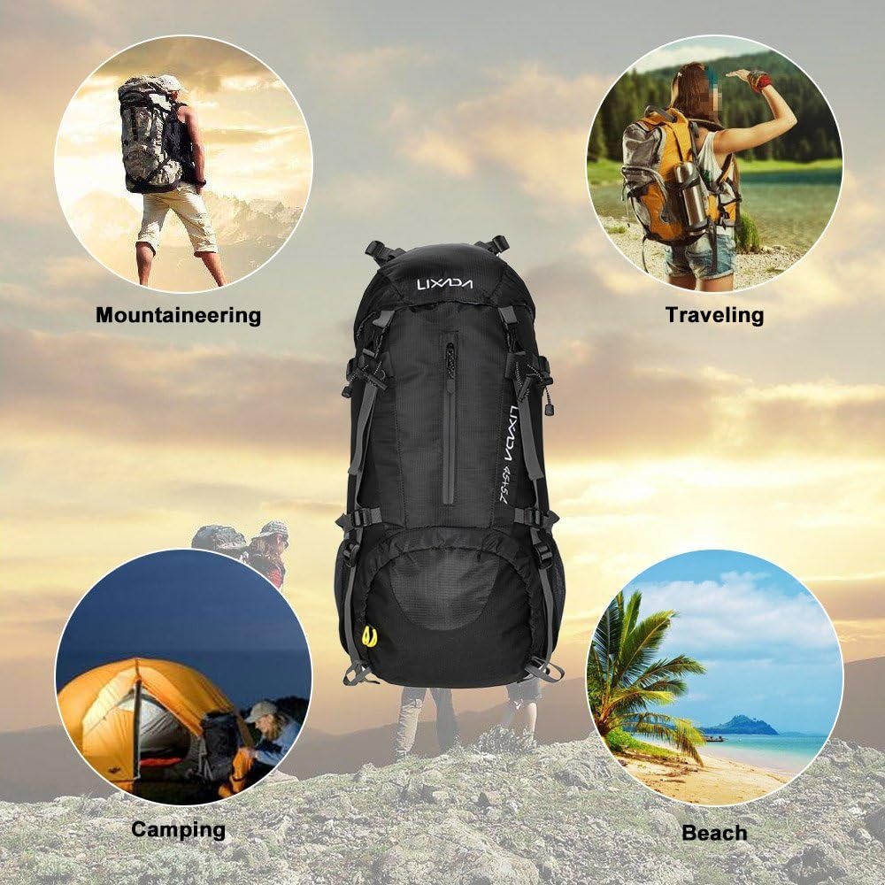 Mingzhe 50L Water Resistant Outdoor Sport Hiking Camping Travel Backpack Pack Mountaineering Climbing Backpacking Trekking Bag Knapsack with Rain Cover