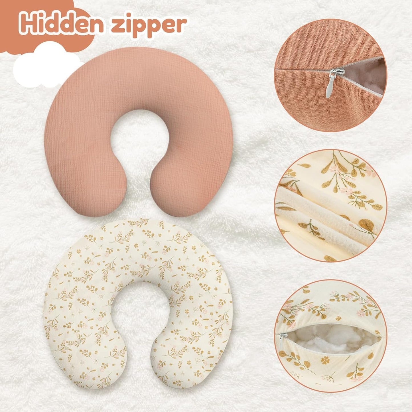 2Pcs Nursing Pillow Cover, Cotton Nursing Cover, Hidden Zip Nursing Pillowcover, Easy to Fit Nursing Cover, Flexible Easy to Use Nursing Pillowcover, Pillow Slipcover for Baby Girls Boys Newborn