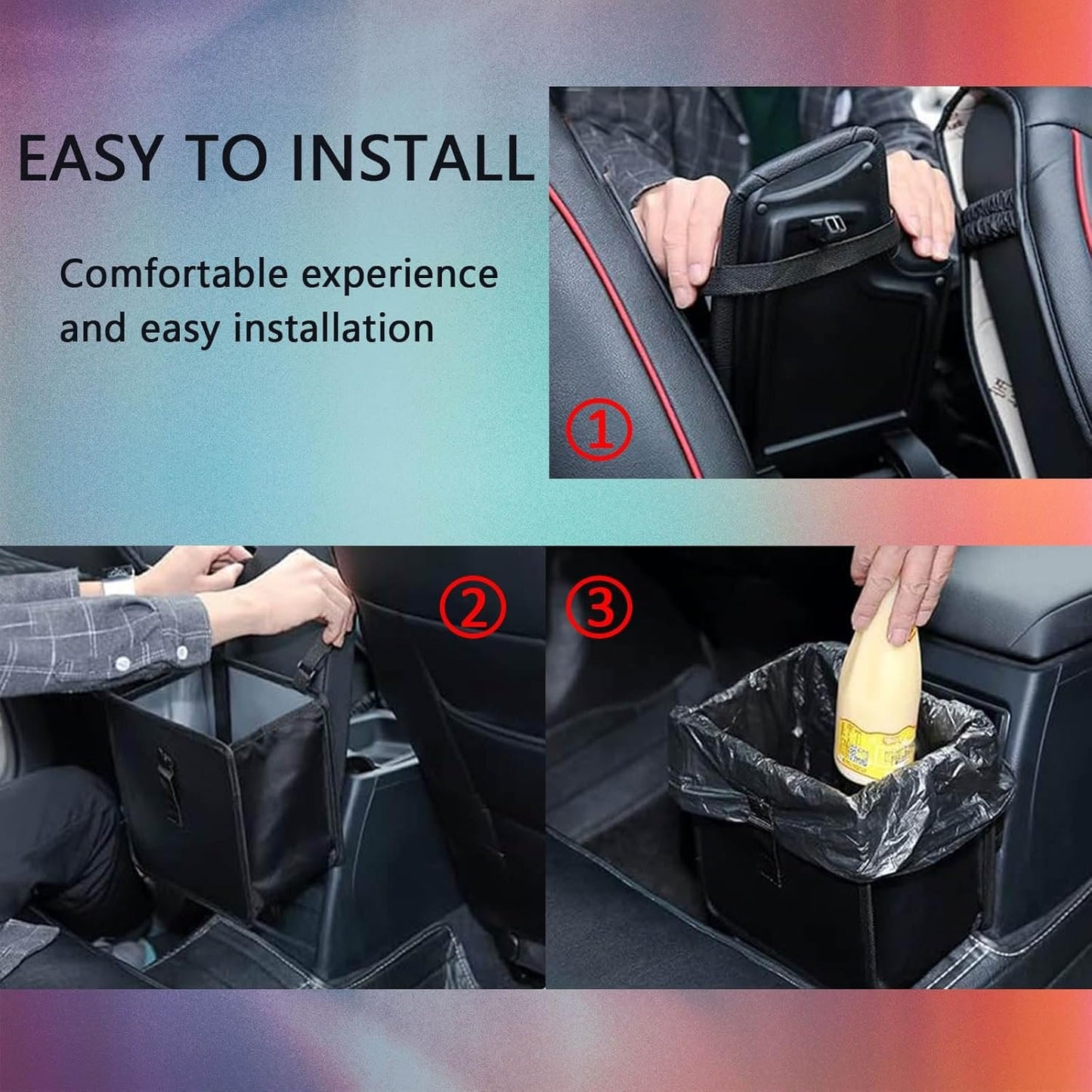 KAQISI Foldable Car Trash Can, Hanging Waterproof Leakproof Trash Can Storage Bag for Car with Large Capacity, Car Interior Accessories (Small)