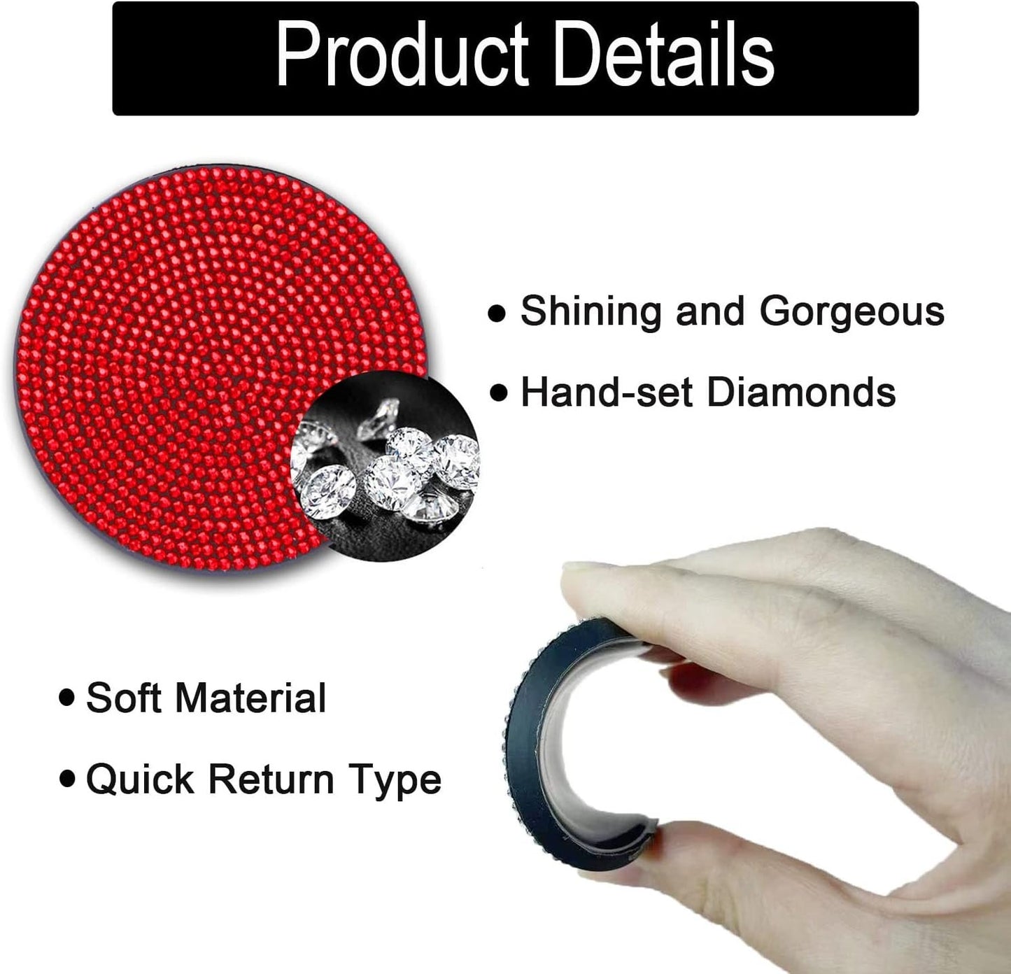 Bling Cup Holder Insert Coaster- 2.75 inch Silicone Anti-Slip Shockproof, Universal Fashion Car Interior Accessories for Women (Red, 2 PCS)